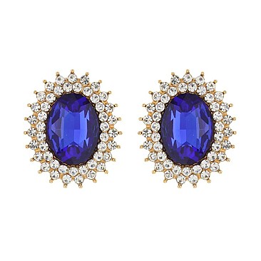 FASHIONABLE SUNBURST GLASS STONE STUD EARRING SLEQ636