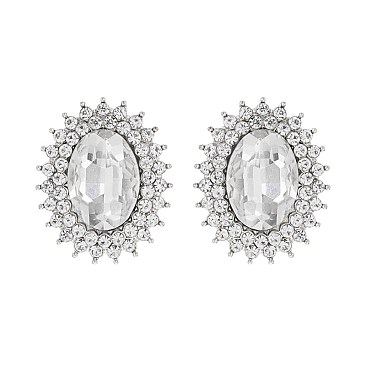 FASHIONABLE SUNBURST GLASS STONE STUD EARRING SLEQ636