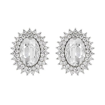 FASHIONABLE SUNBURST GLASS STONE STUD EARRING SLEQ636