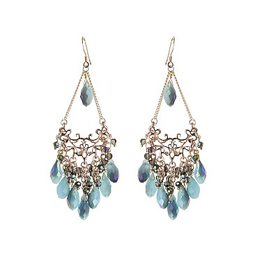 Trendy Handmade Filligree Chandelier With Dangly Beads Fishhook Earrings SLER0074