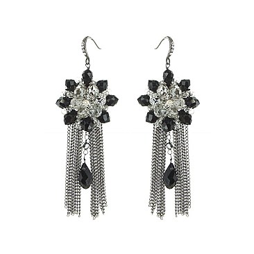 Trendy Handmade Beaded Burst With Dangly Chain And Bead Fishhook Earrings SLER0082