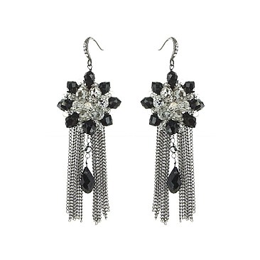 Trendy Handmade Beaded Burst With Dangly Chain And Bead Fishhook Earrings SLER0082