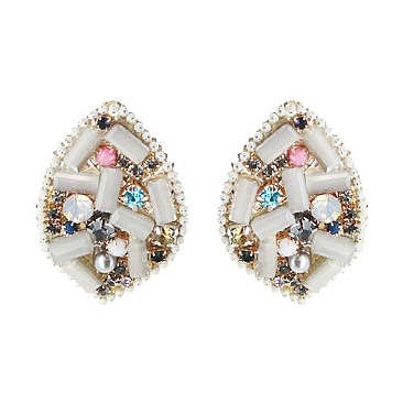 Fashionable Handmade Stone And Bead Cluster Stud Earrings SLER0112