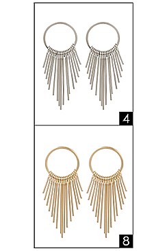 PACK OF 12 STYLISH ASSORTED COLOR METALLIC TASSEL DANGLE EARRING
