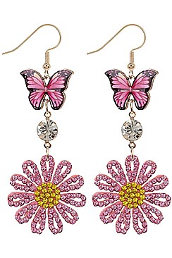 PACK OF 12 ASSORTED CHARMING COLOR FLOWER AND BUTTERFLY EARRING