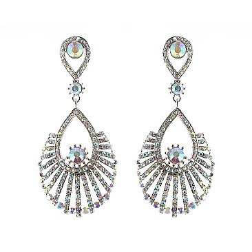 Fashionable Dangly Stone Encrusted Teardrop with Stone Burst Earrings SLERK0087