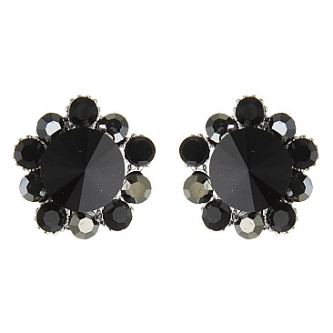 Fashionable Stone Cluster Flower Stud Earrings SLERK0104