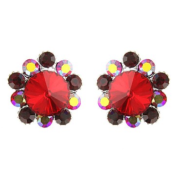 Fashionable Stone Cluster Flower Stud Earrings SLERK0104