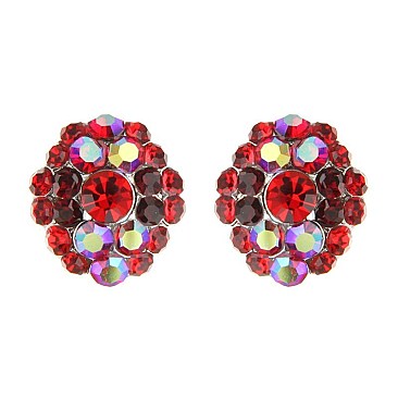 Fashionable Round Stone Cluster Stud Earrings SLERK0105
