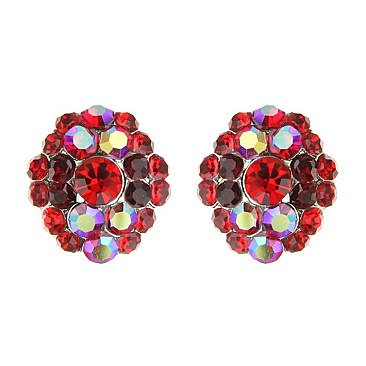 Fashionable Round Stone Cluster Stud Earrings SLERK0105