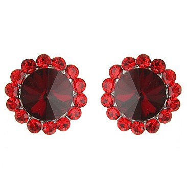 Fashionable Round Gem With Small Stone Edge Stud Earrings SLErk0107