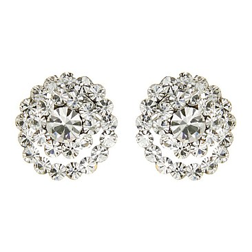 Fashionable Round Stone Cluster Stud Earrings SLERK0109