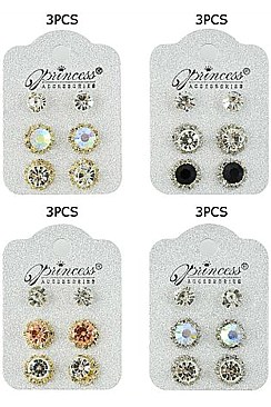 PACK OF 12 CONTEMPORARY ASSORTED COLOR 3-PAIR MULTI EARRING SET