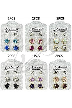 PACK OF 12 MODISH ASSORTED COLOR 3-PAIR MULTI STUD EARRING SET