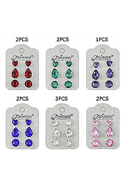 PACK OF 12 TRENDY ASSORTED COLOR 3-PAIR MULTI EARRING SET
