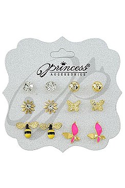 PACK OF 12 STYLISH ASSORTED COLOR 6-PAIR MULTI EARRING SET