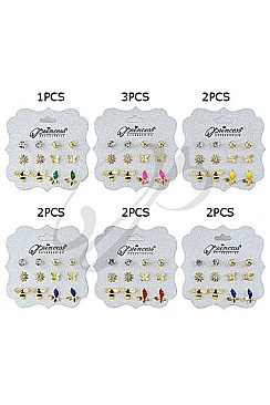 PACK OF 12 STYLISH ASSORTED COLOR 6-PAIR MULTI EARRING SET
