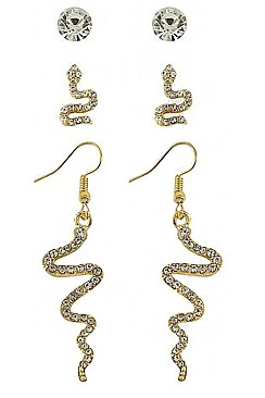 PACK OF 12 CHIC ASSORTED COLOR 3-PAIR MULTI EARRING SET