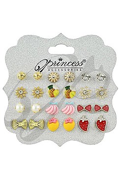 PACK OF 12 STYLISH ASSORTED COLOR 12-PAIR MULTI EARRING SET