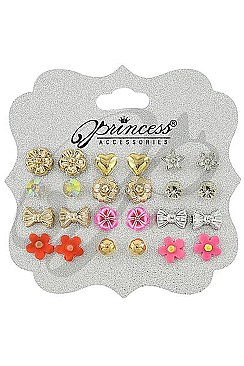 PACK OF 12 CUTE ASSORTED COLOR 12-PAIR MULTI EARRING SET