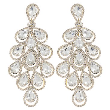 4.5" inch long Filigree Austrian Crystal CLIP-ON Statement Earrings