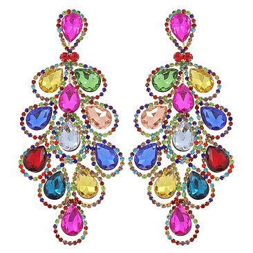 4.5" inch long Filigree Austrian Crystal CLIP-ON Statement Earrings
