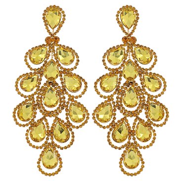 4.5" inch long Filigree Austrian Crystal CLIP-ON Statement Earrings