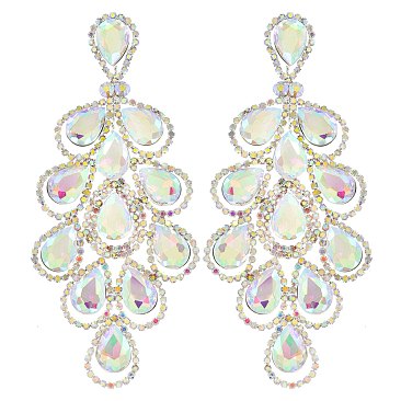 4.5" inch long Filigree Austrian Crystal CLIP-ON Statement Earrings