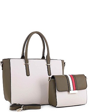 2in1 FASHIONABLE TWO TONE SATCHEL WITH LONG STRAP JYES-3091-SET