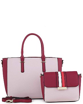 2in1 FASHIONABLE TWO TONE SATCHEL WITH LONG STRAP JYES-3091-SET