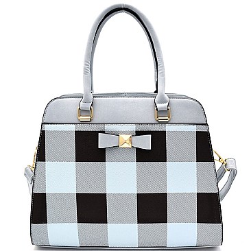 ES1123-LP Bow Accent Checker Plain Print Satchel