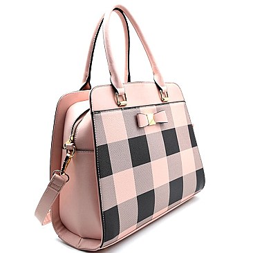 ES1123-LP Bow Accent Checker Plain Print Satchel