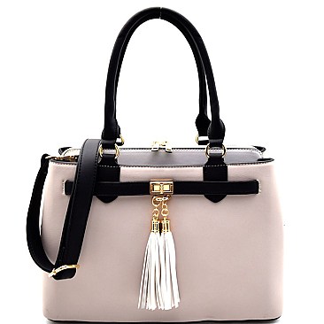 ES1134-LP Tassel Accent Color Block 3 Compartment Satchel