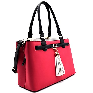 ES1134-LP Tassel Accent Color Block 3 Compartment Satchel