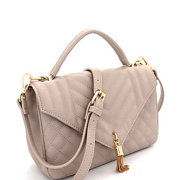 Metal Tassel Quilted Top-Handle Medium Satchel  ES2282-LP