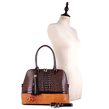 2Tone Croco Dome 2Way Bag and Wallet Set