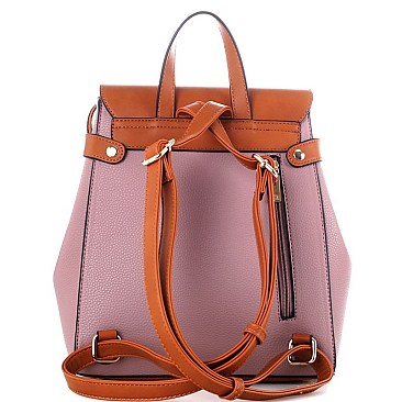 Two-Tone Flap Fashion Backpack Wallet Set