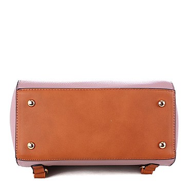 Two-Tone Flap Fashion Backpack Wallet Set
