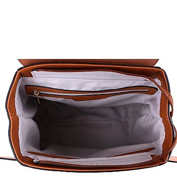 Two-Tone Flap Fashion Backpack Wallet Set
