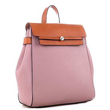 Two-Tone Flap Fashion Backpack Wallet Set