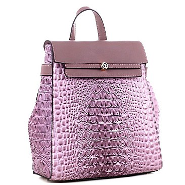 Crocodile Embossed Fashion Backpack Wallet Set