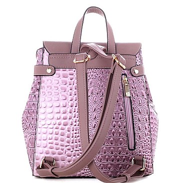Crocodile Embossed Fashion Backpack Wallet Set