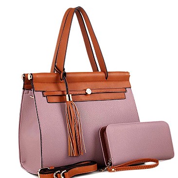 Hardware Tassel Accent Two-Tone Satchel Wallet Set