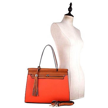 Hardware Tassel Accent Two-Tone Satchel Wallet Set