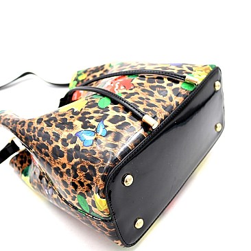 Leopard/Butterfly Print Patent Bucket Hobo Wallet SET
