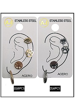 PACK OF 12 TRENDY ASSORTED COLOR STAINLESS STEEL MULTI CUFF EARRING SET