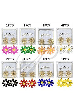 PACK OF 12 CUTE ASSORTED COLOR RHINESTONE FLOWER DANGLE EARRING