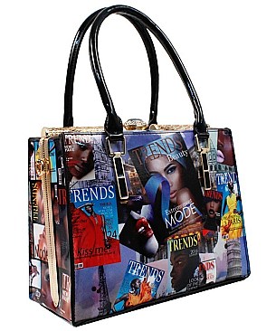 Magazine Cover Fashion Metal Frame Jewel Top Satchel