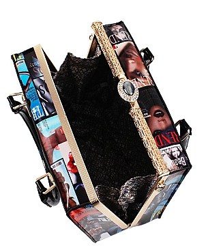 Magazine Cover Fashion Metal Frame Jewel Top Satchel