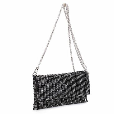 Real Crystal Stone Embellished Flap Crossbody Evening Bag
